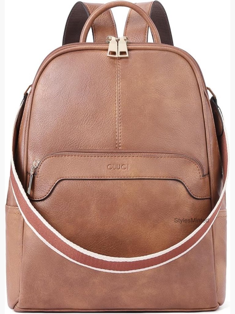 Pu Leather Convertible Travel Backpack Shoulder Bag 6 Pockets Medium